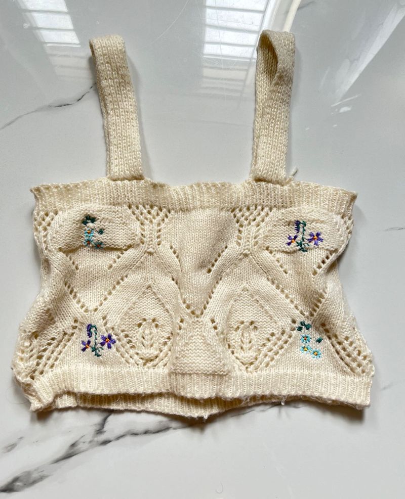 Embroidered Knit Crop Top