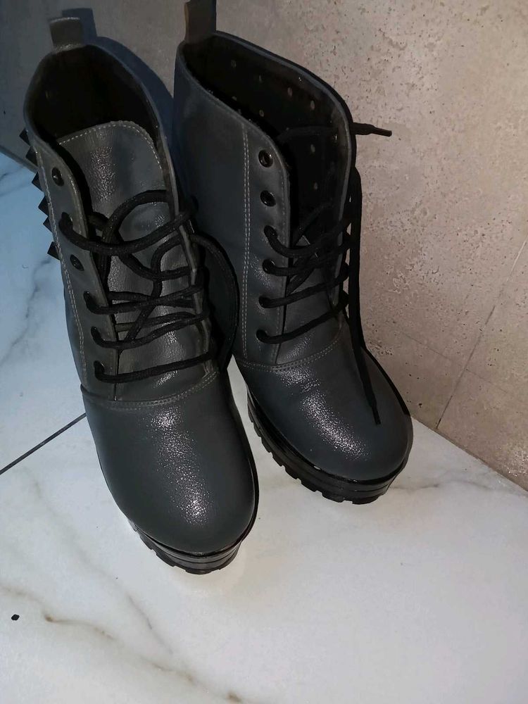 Gray Studded Ankle Boots