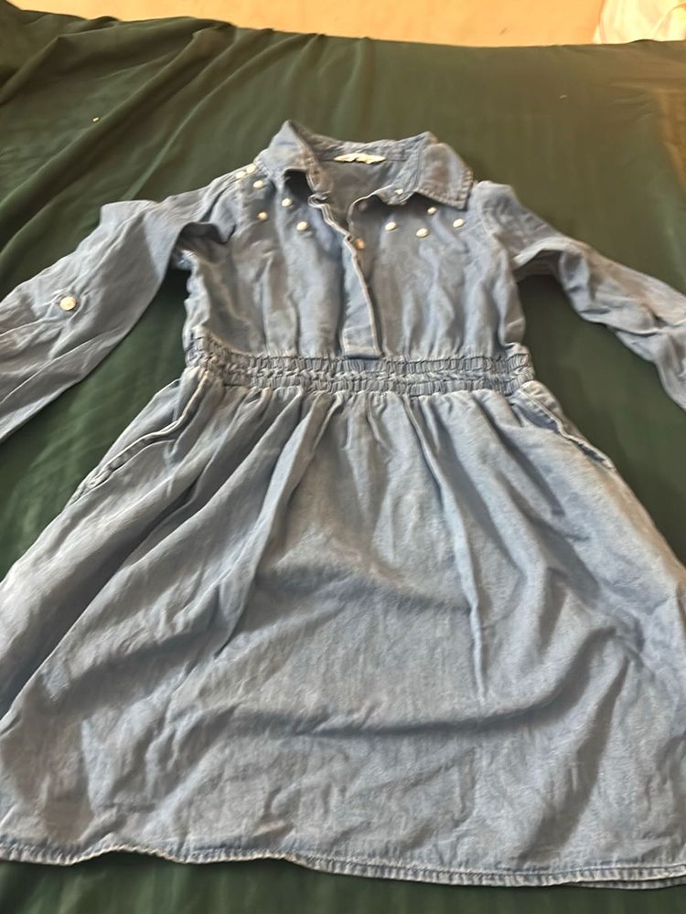 Denim Dress With Beautiful Pearl Work