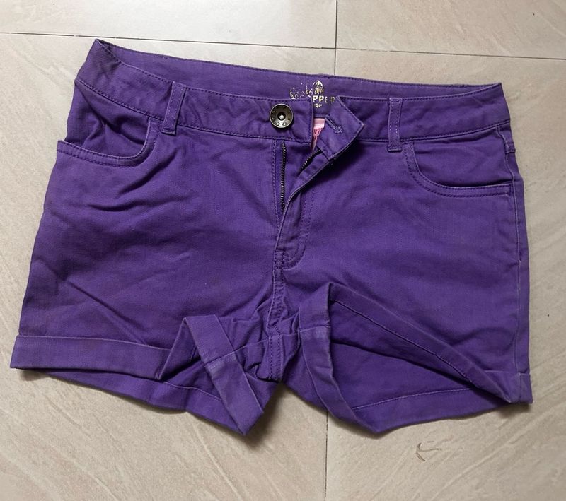 purple mini Y2K denim shorts