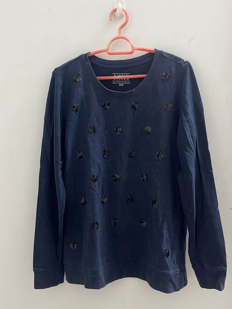 Navy Embellished Sweatshirt