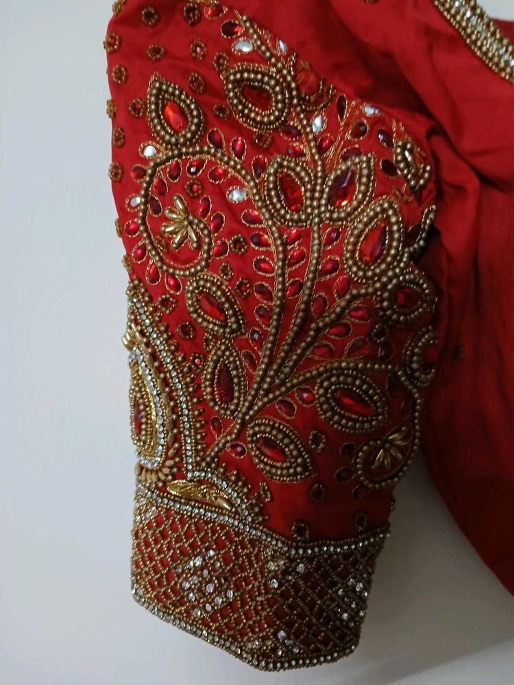 Red Customized Aari Worked Blouse