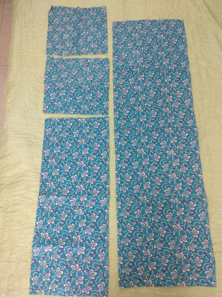 Turquoise blue printed cotton fabric pieces