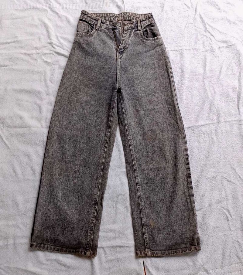 Gray Wide Leg Denim Jeans