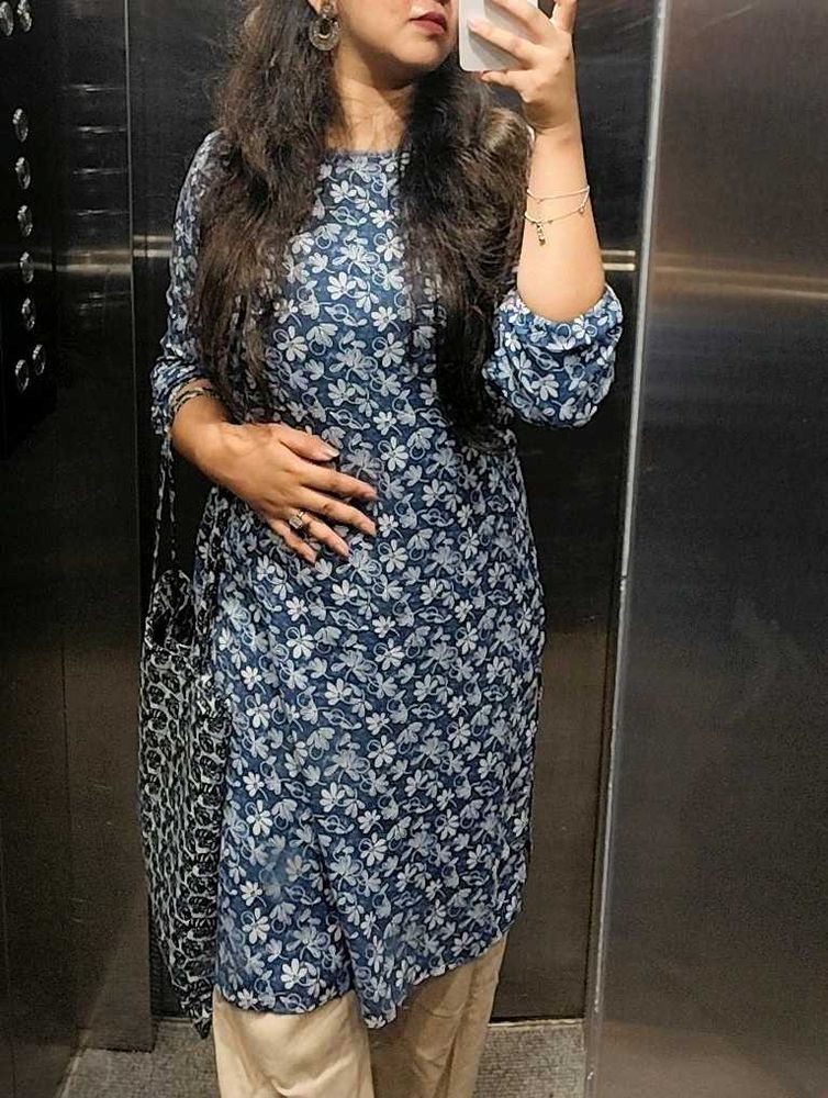 Blue Floral Print Kurta