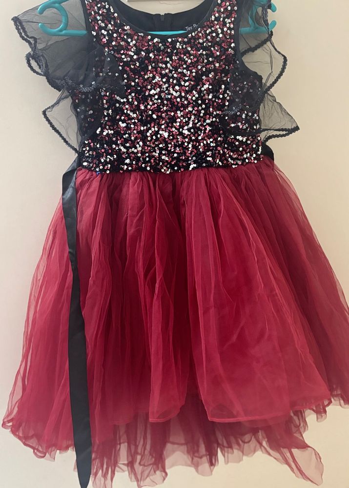 Black Sequenced and Maroon Coloured Frock
