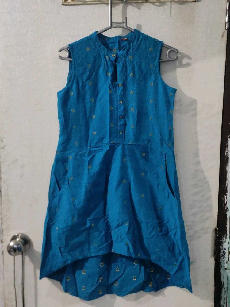 Festive Blue Polka Dot Ethnic Kurti