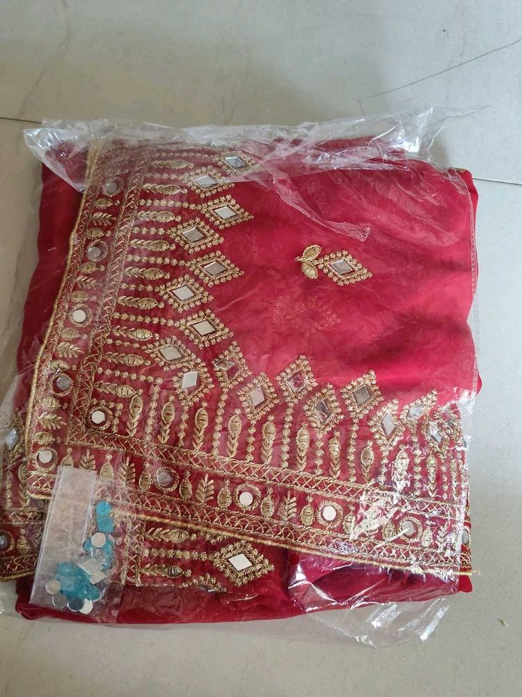 Elegant Red Mirror Work Saree
