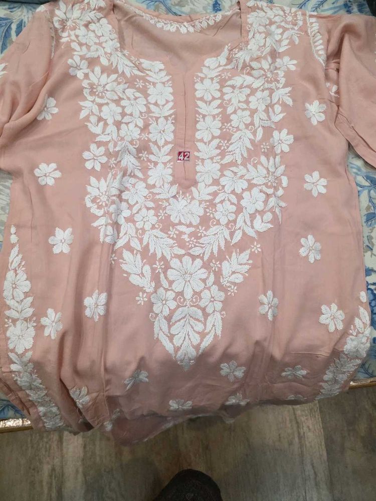 Chikankari Embroidered Peach Kurta