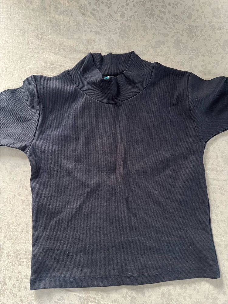 Cute Navy Blue Turtleneck Top