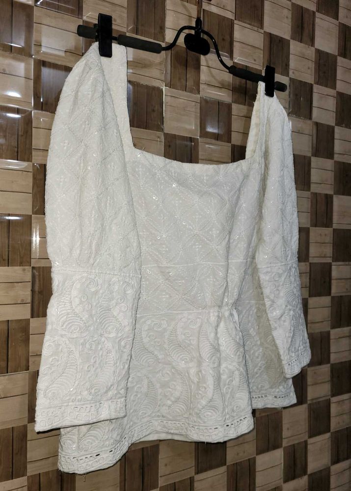 White Chikankari Short Kurta