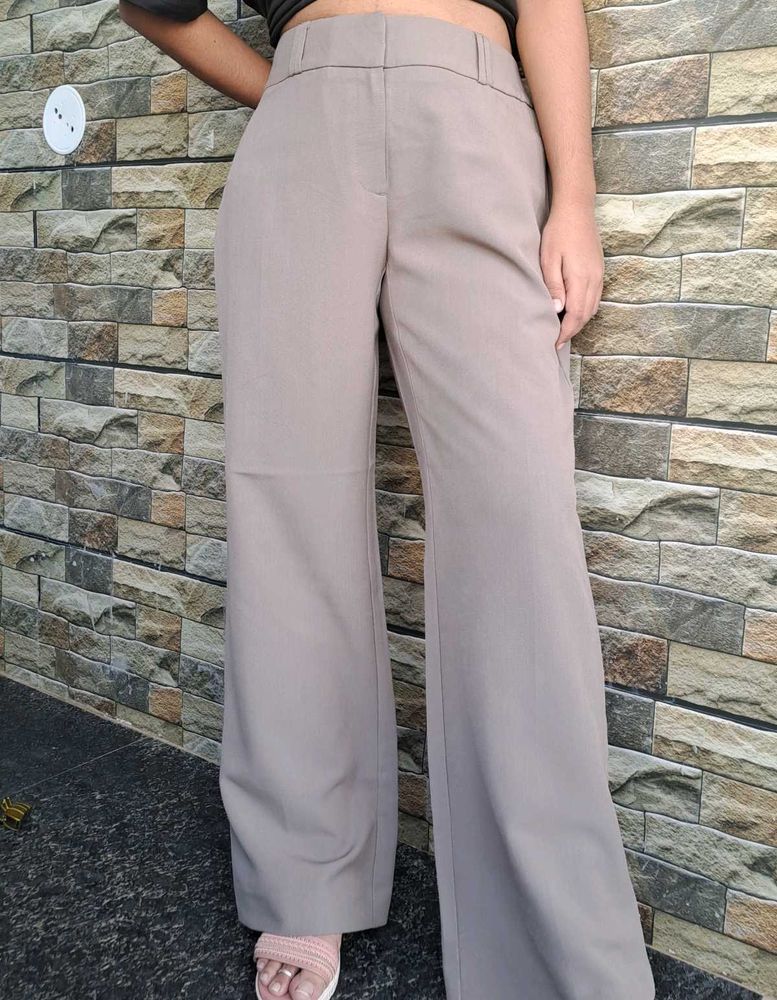 Wide Leg Taupe Trousers