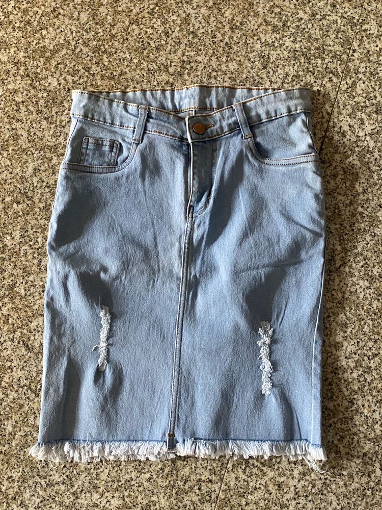 stretchable waist denim mini skirt