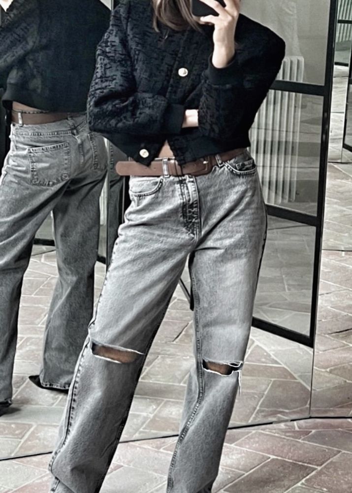 Y2K Grey Charcoal Distressed Ripped Jeans