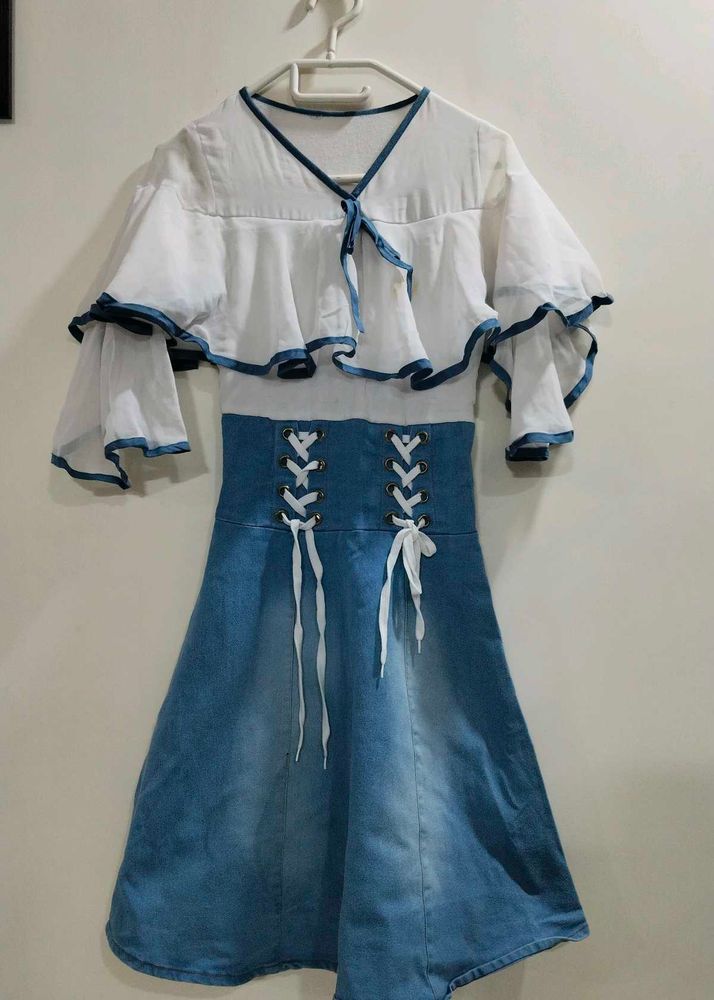 Stylish Denim &amp; White Dress