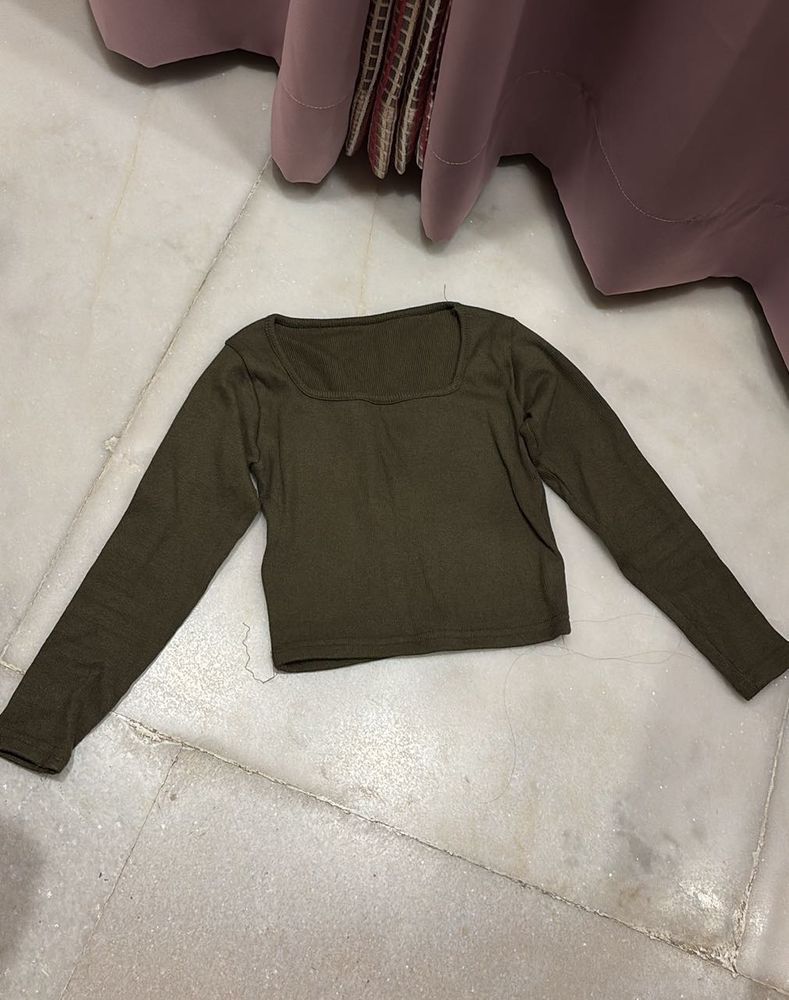 Olive Green Long Sleeve Top