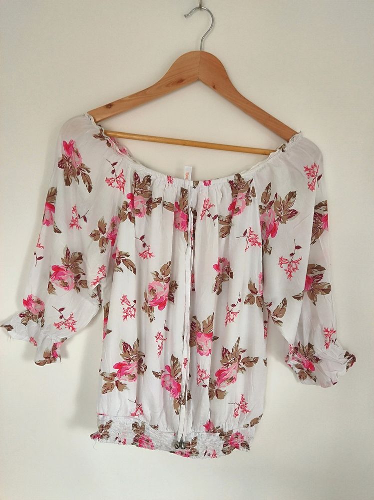 White Pink Floral Top