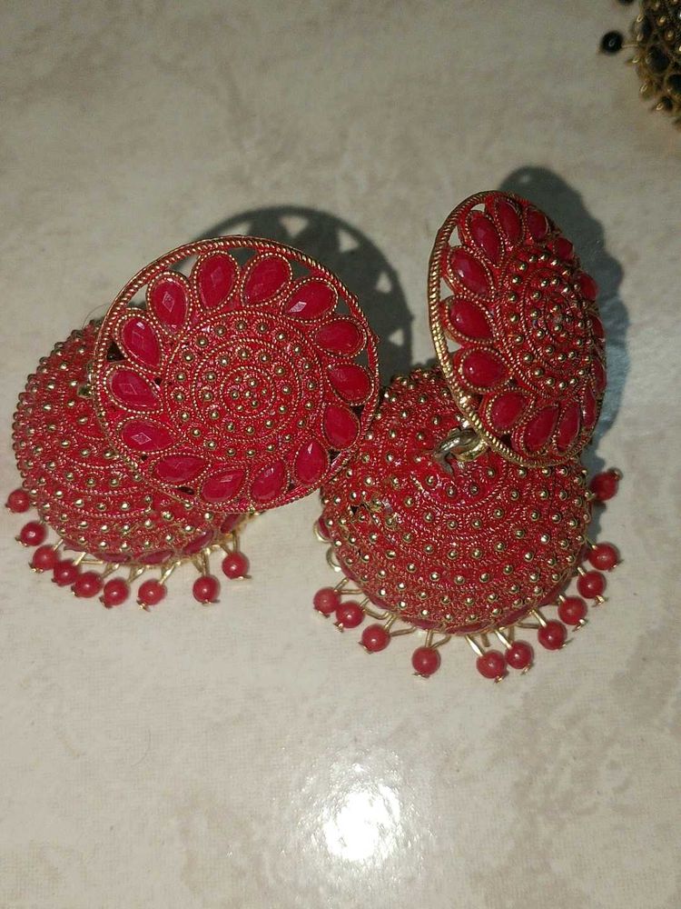 Red Jhumka Earrings