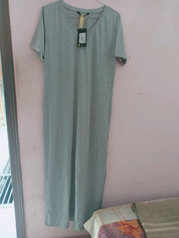 Rigo Slit Maxi Grey Dress
