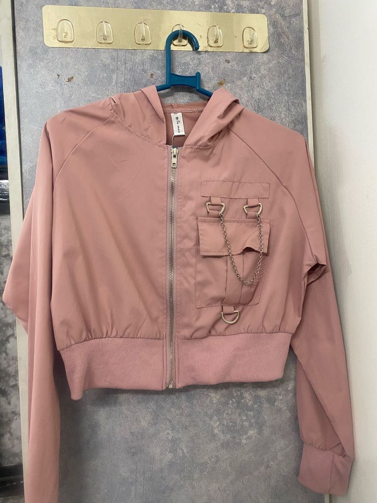 Pink Cropped Utility Jacket