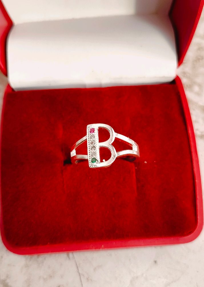 Pure Silver B Letter Ring