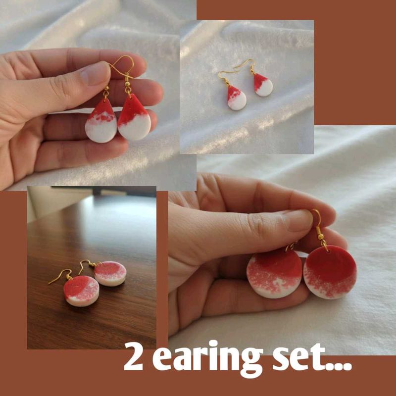 Cute Red &amp; White Drop Earrings