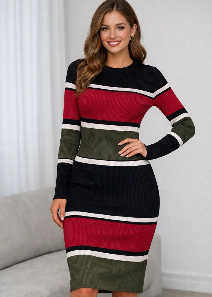 Striped Long Sleeve Bodycon Dress