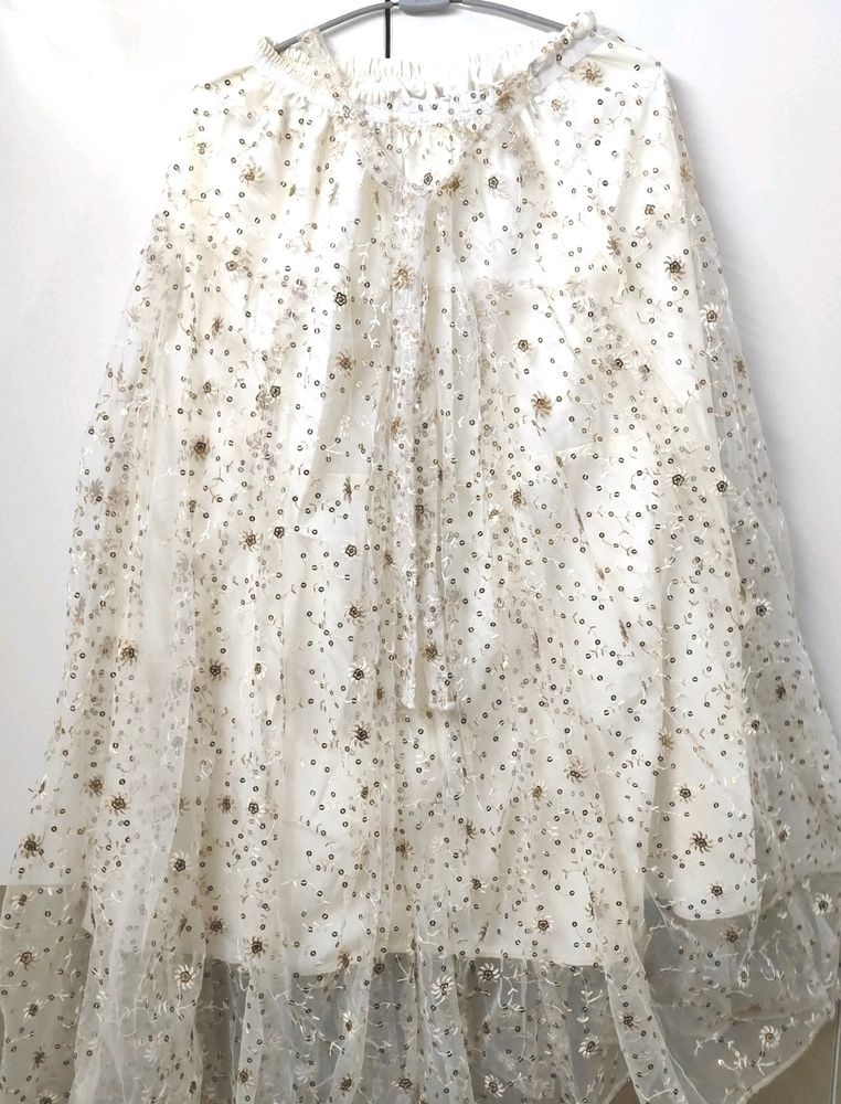 Ethnic Cream Coloured Skirt With Golden Work