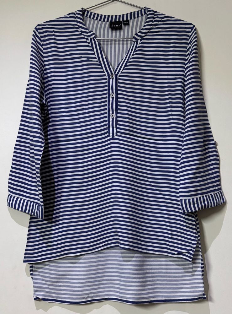 Striped Button-Down Tunic Top
