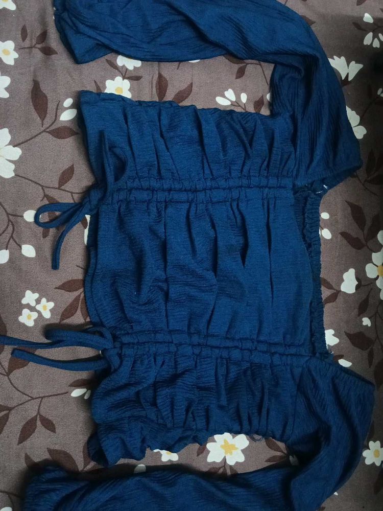 Blue Ruched Crop Top