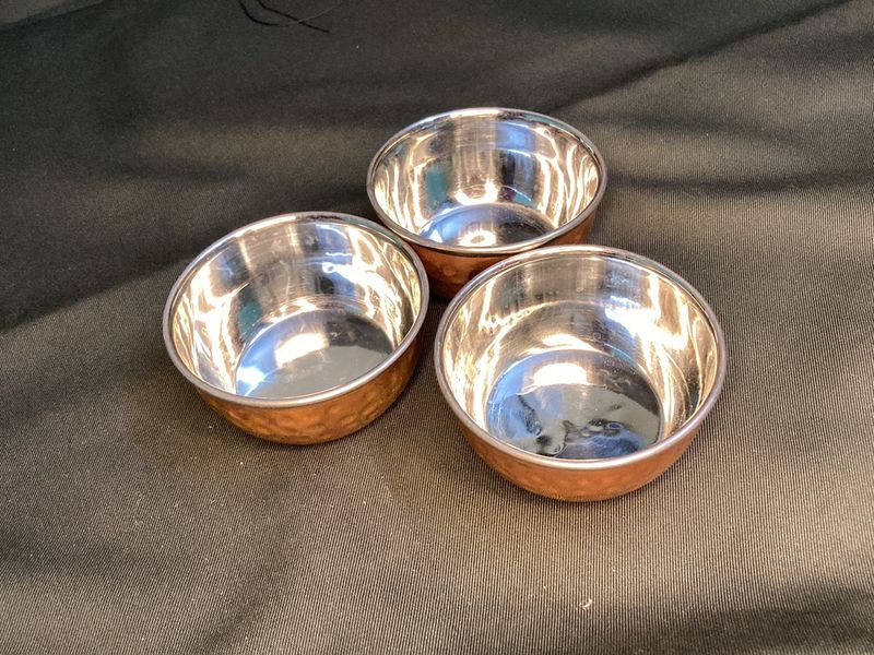 Hammered Double Wall Stainless Steel &amp; Copper Sambar / Chutney Cup (3 Piece Set - 360gms)