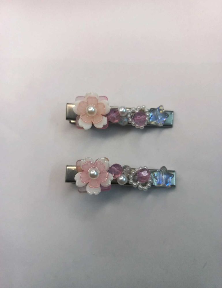Handmade Pink Beaded Floral Pearl Hair Clips🌸💫