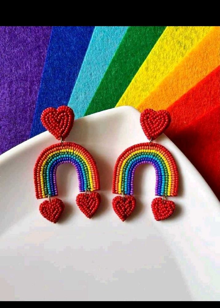 Combo Of 4 Rainbow Heart Earrings❤️