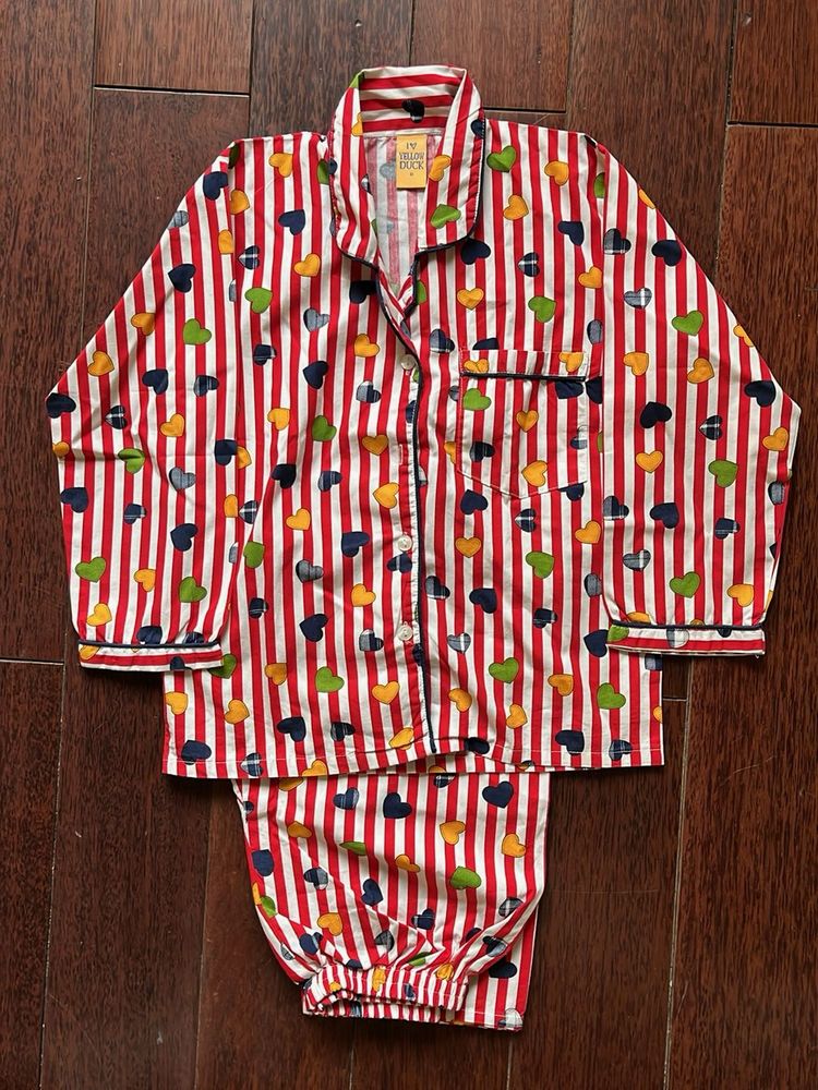 Yellow Duck Heart Pajama Set