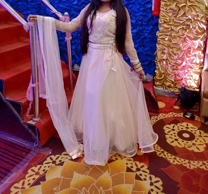 peach colour crop top lehenga net fabric