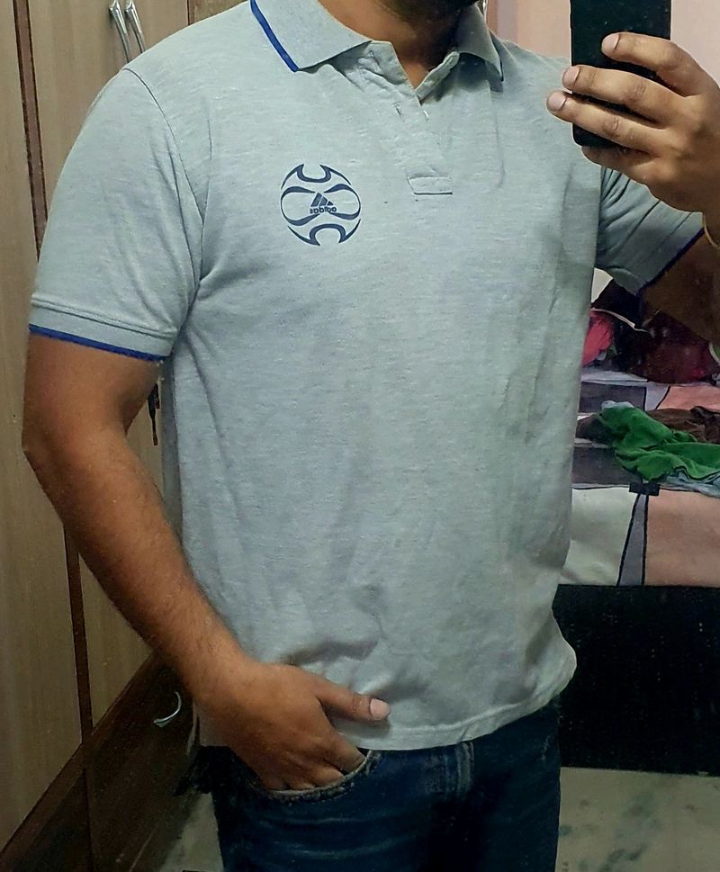 Adidas Grey Collar T Shirt