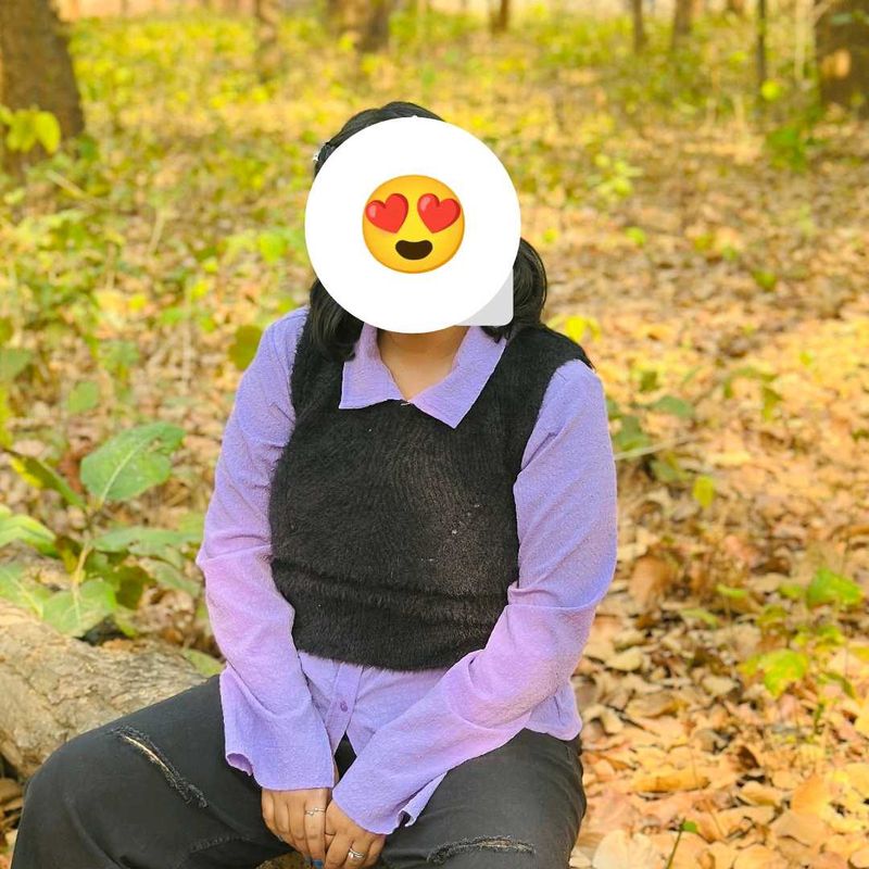 Purple Shirt With Black Sweater Set For Women