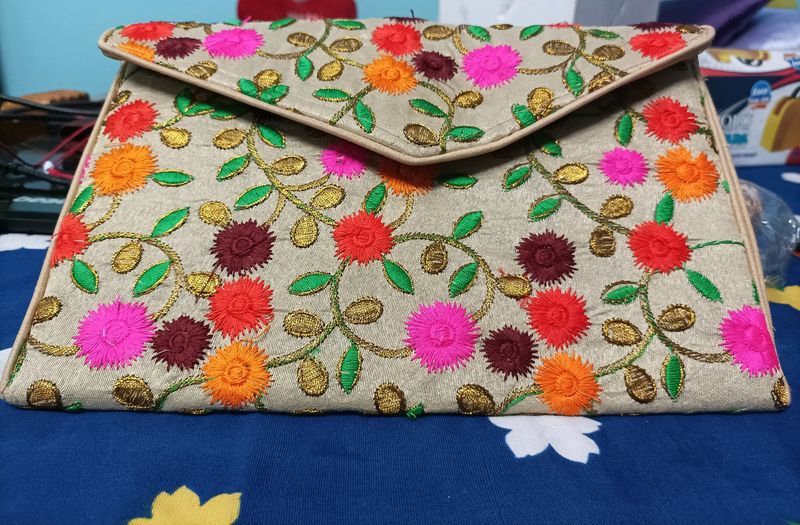 Multicolour Floral Embroidered Clutch