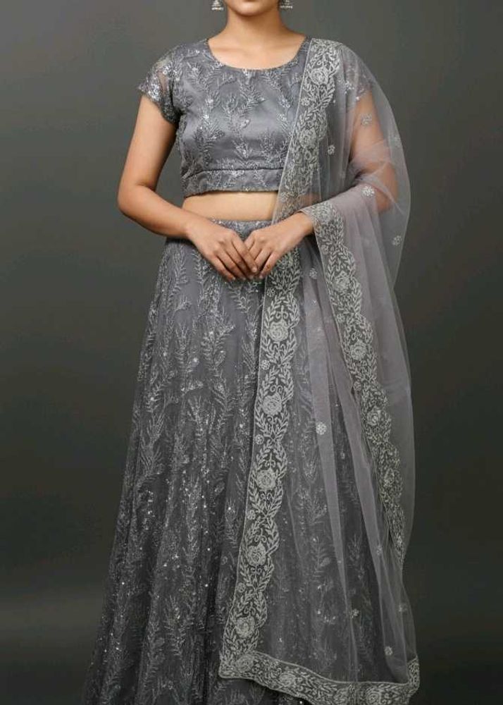 Elegant Grey Embellished Lehenga Choli