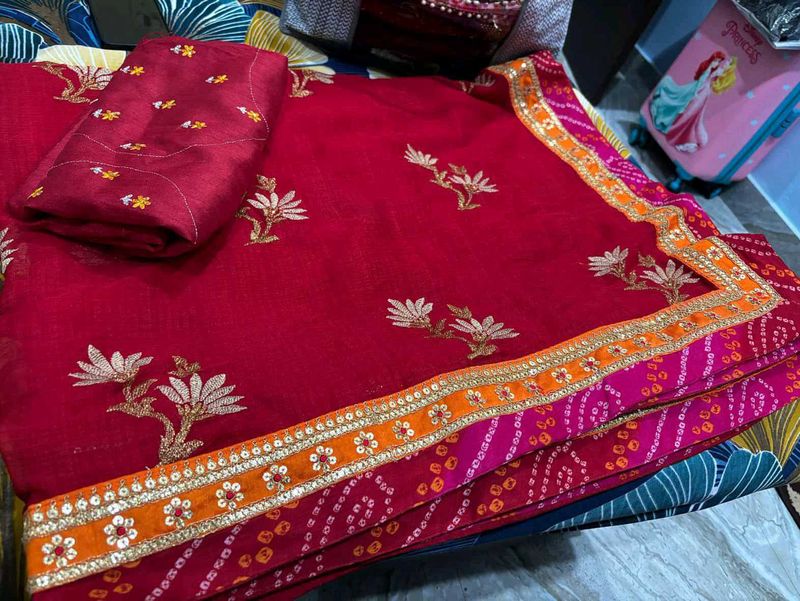 Elegant  Embroidered Saree with blouse piece