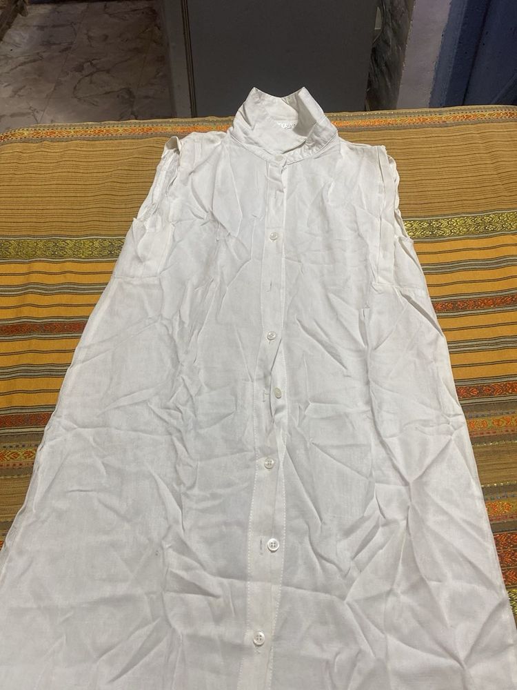 White Sleeveless Button-Down Top