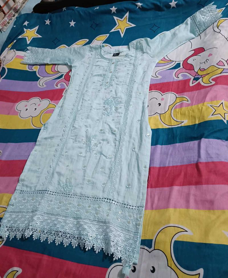 Light Blue Embroidered Kurti
