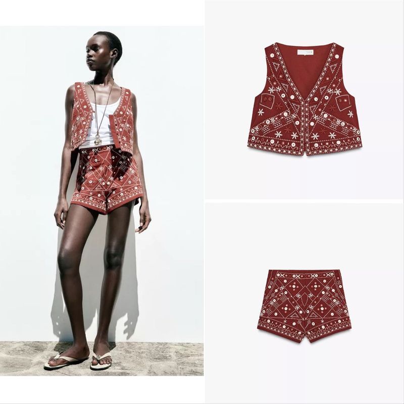 Embroidered Vest &amp; Shorts Set