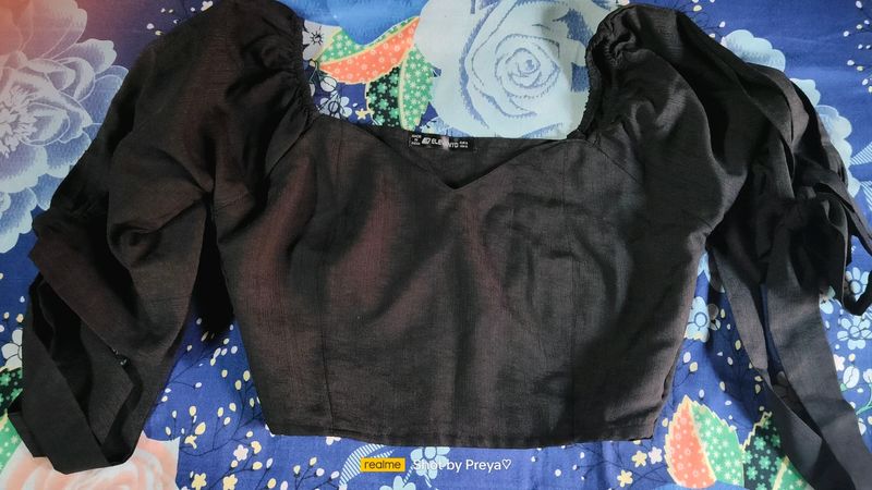 Beautiful Neck Design Black Crop Top