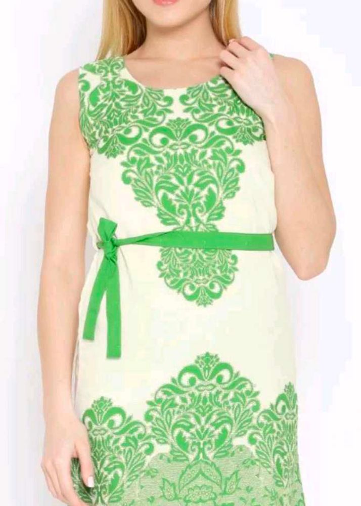 Green Damask Print Dress