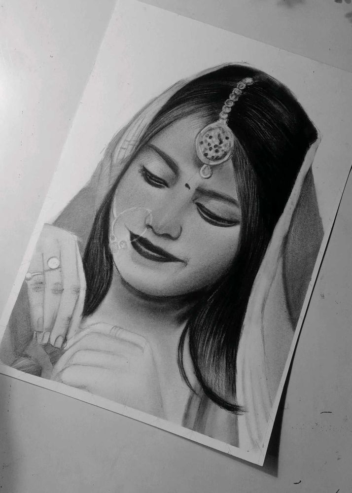 Pencil Portrait of a Bride