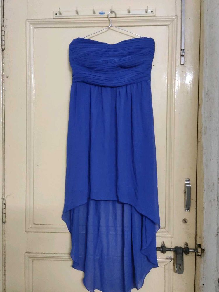 Blue Strapless Hi-Low Dress