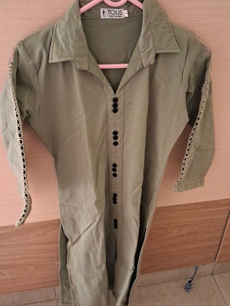 TOUS Olive Green Button-Down Dress