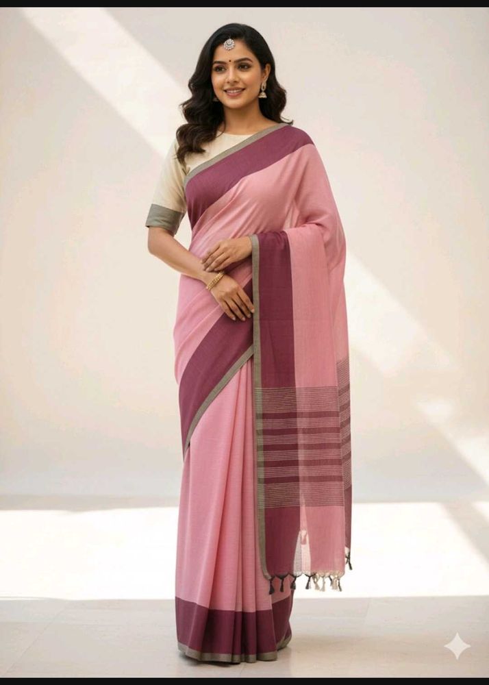 Elegant Pink Cotton Saree