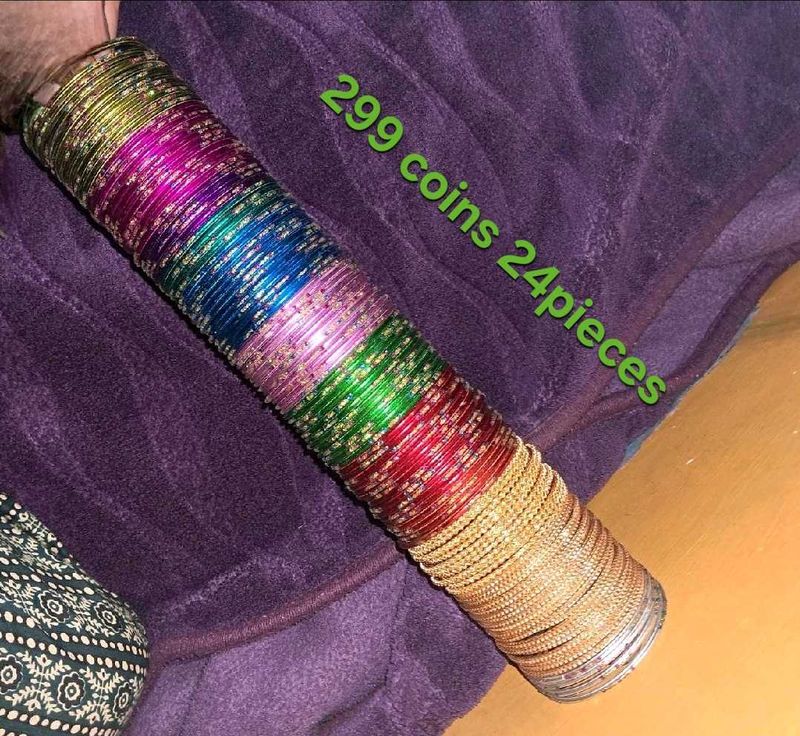 MULTICOLOUR METAL &amp; KACH BANGLES SET
